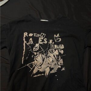 Black Graphic Crewneck T-Shirt with Beige Floral Print